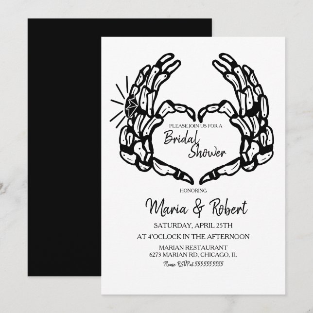 Invitación Mano esquelética negra corazón ducha de novia (Anverso / Reverso)