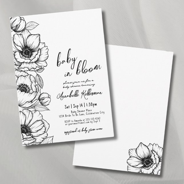 Invitación Mano floral dibujada Baby Shower caprichoso (Floral Hand Drawn Whimsical Baby Shower Invitation)