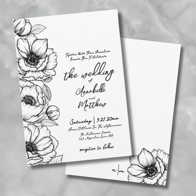 Invitación Mano floral dibujada por un caprichoso Boda botáni (Floral Hand Drawn Whimsical Wedding Invitation)
