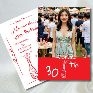 Invitación Mano fotográfica de cumpleaños 30 dibujada con el