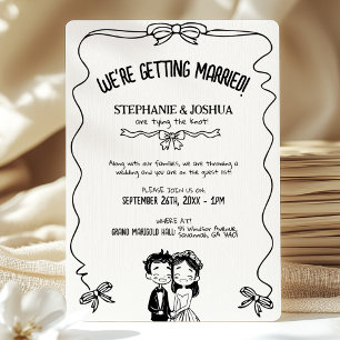 Invitación Mano juguetona ilustrada novia y groom