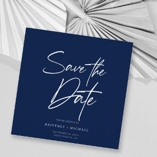 Invitación Mano Letter Save The Date Navy Blue