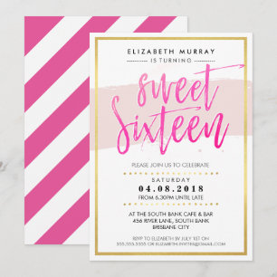 Invitación MANO LETTERED SCRIPT dulce 16 oro rosa caliente de