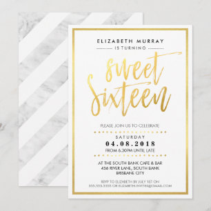 Invitación MANO LETTERED SCRIPT dulce 16 Relieve metalizado d