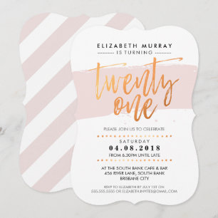 Invitación MANO LETTERED SCRIPT tipo de cobre de moda rosa