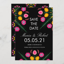 Invitación Mano mexicana dibujada con floral rosa negro salva
