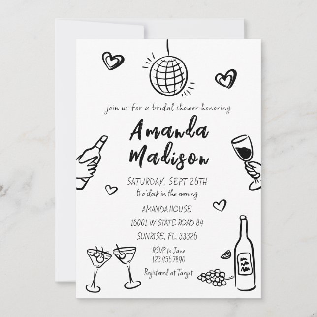 Invitación Mano negra caprichosa de la ducha de novia (Anverso)