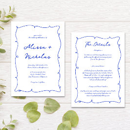 Invitación Mano presupuestaria dibujada de azul brillante en 