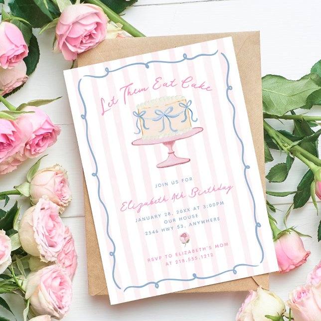 Invitación Mano Rápida Que Les Dejen Comer Pastel Cumpleaños (Quirky Hand Drawn Let Them Eat Cake Birthday Invitation)