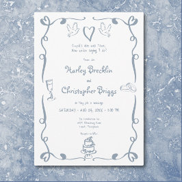 Invitación Mano retro caprichosa Boda azul turbio