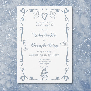 Invitación Mano retro caprichosa Boda azul turbio