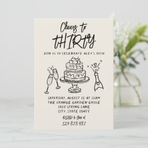 Invitación Mano Retro dibujada por escrito 30 cumpleaños capr