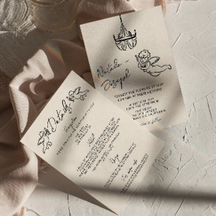 Invitación Mano Retro Dibujó Cupido Escrito Todo En Un Boda