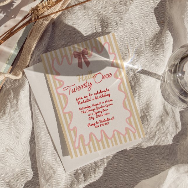 Invitación Mano Retro Pintada Bow Hola Veintiún Cumpleaños (Subido por el creador)