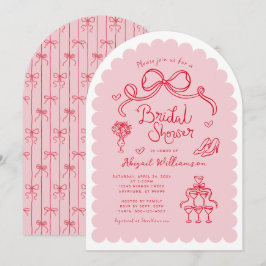 Invitación Mano Retro Rosa Rojo Whimsical Dibujando Ducha Bri