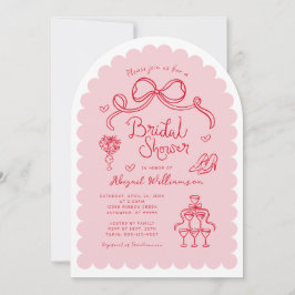 Invitación Mano Retro Rosa Rojo Whimsical Dibujando Ducha Bri