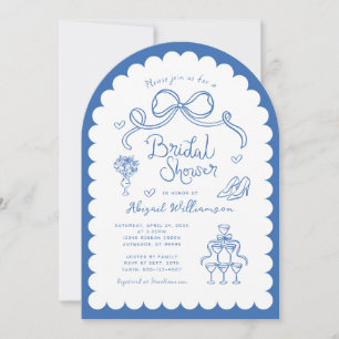 Invitación Mano Retro Rosa Rojo Whimsical Dibujando Ducha Bri