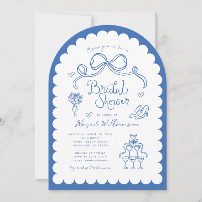 Invitación Mano Retro Rosa Rojo Whimsical Dibujando Ducha Bri (Anverso)