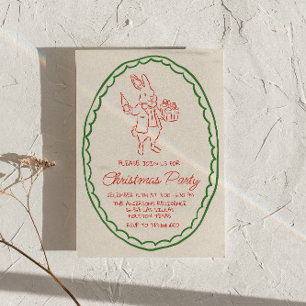 Invitación Mano retro rusa dibujó Fiesta de conejo de Navidad