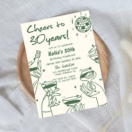 Invitación Mano retro verde dibujada graciosamente 30 cumplea