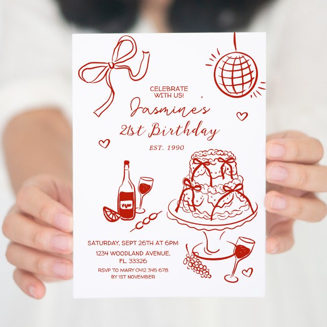 Invitación Mano roja dibujada 21, 30, 40,50, cumpleaños (Subido por el creador)