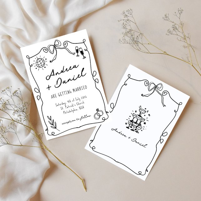 Invitación Mano romántica caprichosa Boda blanco negro (Subido por el creador)