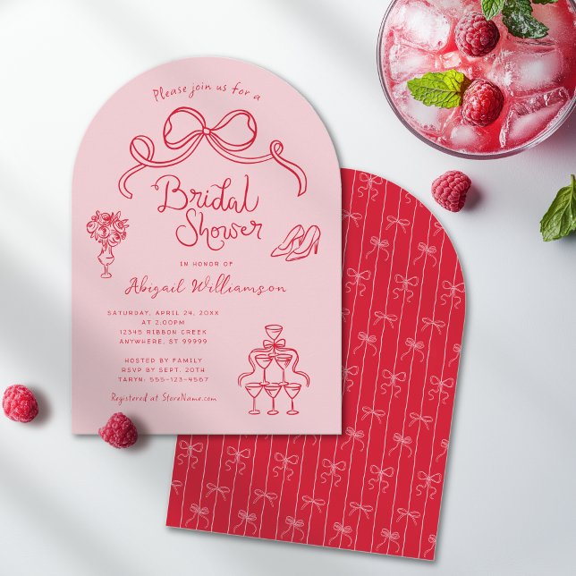 Invitación Mano rosa roja caprichoso dibujó ducha de novia (Subido por el creador)