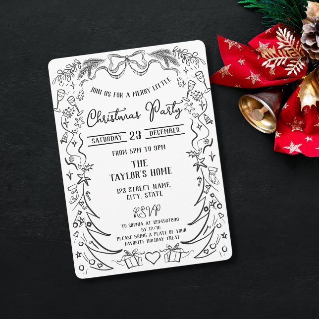 Invitación Mano singular y caprichosa atrae a Fiesta de Navid (hand drawn doodle christmas frame)