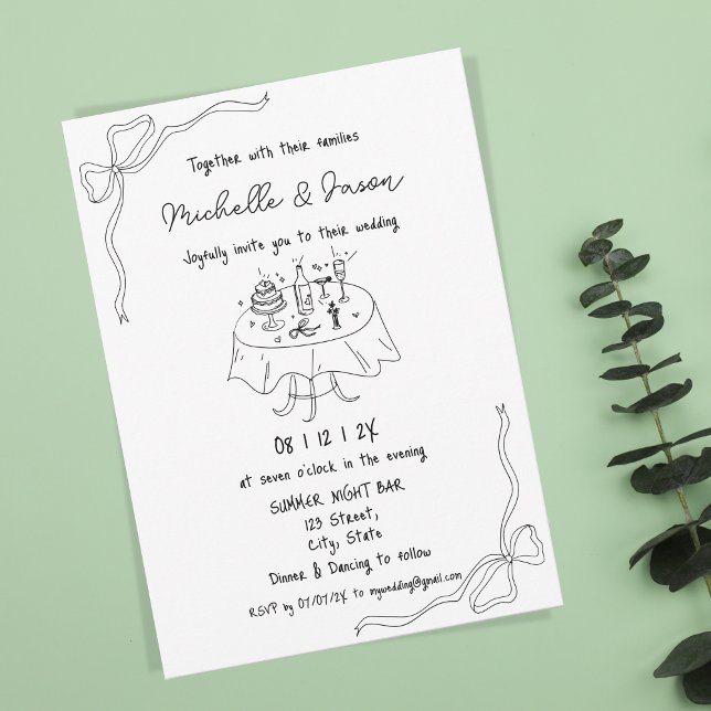 Invitación Mano única dibujada de diversión francesa contempo (Subido por el creador)