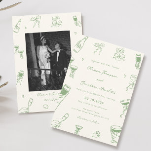 Invitación Mano verde dibujada Boda quirky