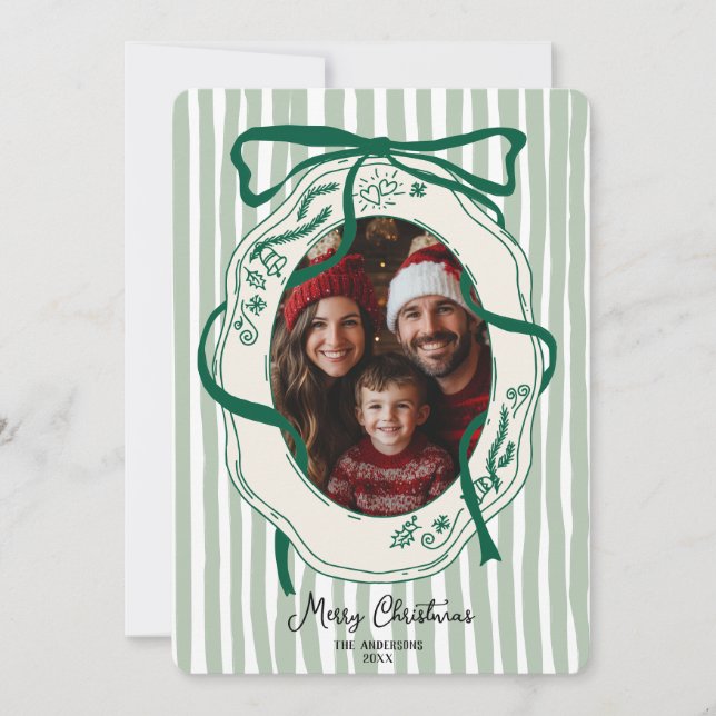 Invitación Mano verde divertida dibuja foto de la familia nav (Anverso)