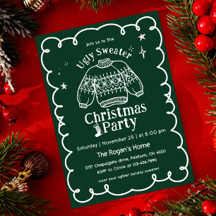 Invitación Mano verde y blanca dibujó Navidades suéteres feos