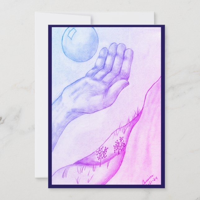Invitación Mano y Esfera - Azul (Anverso)