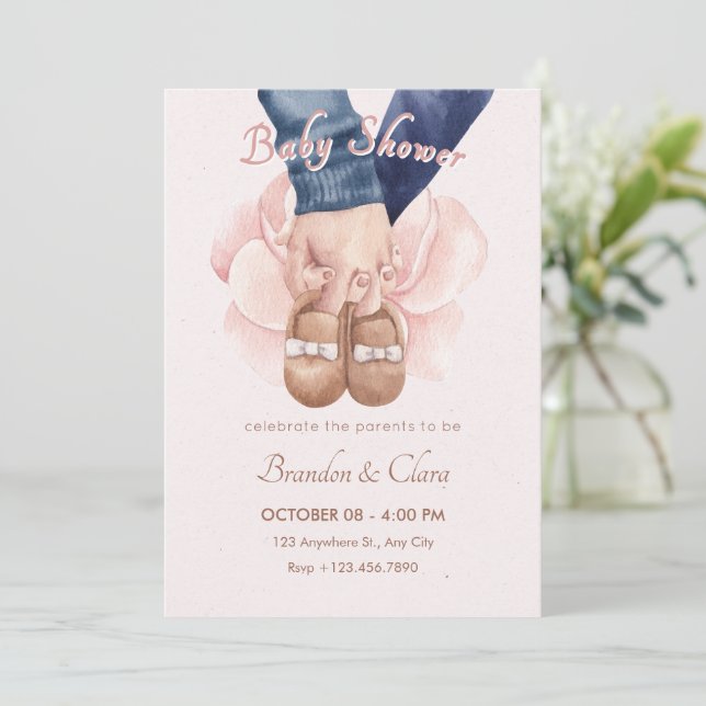 Invitación Manos con zapatos para bebés recién nacidos ducha  (Anverso de pie)