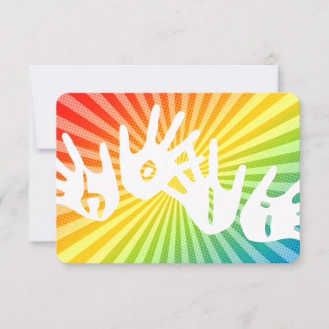 Invitación manos de los rayos de arcoiris holi (Anverso)