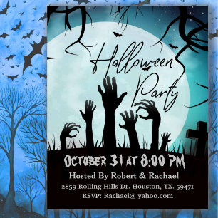 Invitación Manos Del Cementerio Espeluznante Halloween Adulto