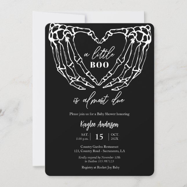 Invitación Manos del esqueleto de Baby Shower de Halloween (Anverso)