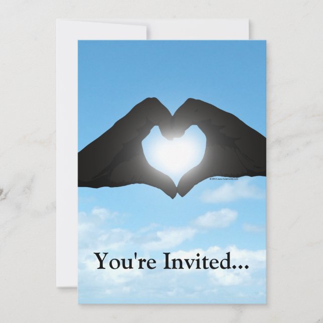 Invitación Manos en forma de corazón Silueta en cielo azul (Anverso)