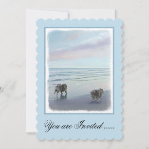 Invitación Manos en la pintura de perro en la costa