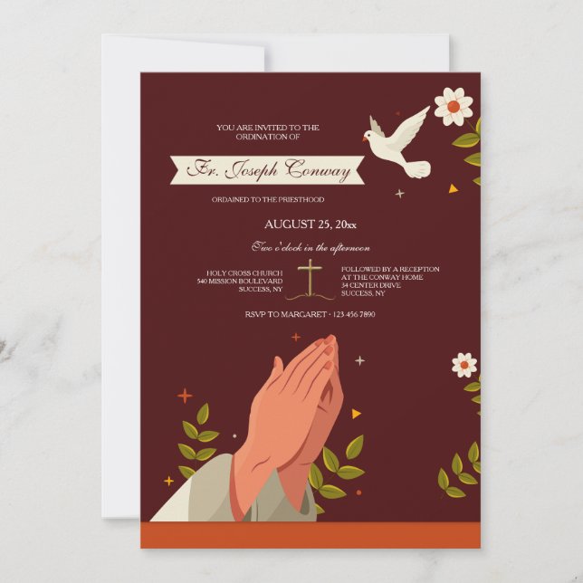 Invitación Manos orando Ordenación sacerdotal  (Anverso)