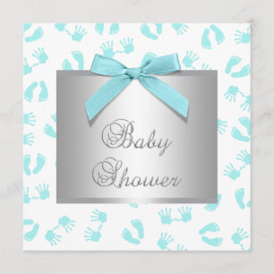 Invitación Manos y pies de bebé azul turquesa Baby Shower