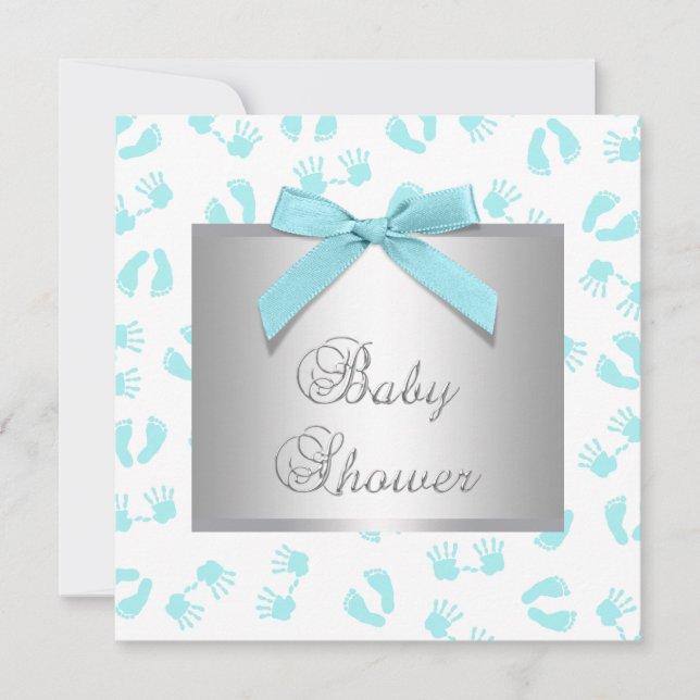 Invitación Manos y pies de bebé en azul turquesa Baby Shower (Anverso)