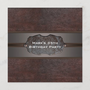Invitación Mans Birthday Party Brown Leather