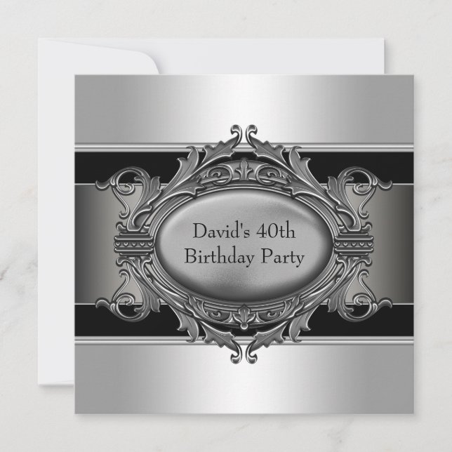Invitación Mans Black 40th Birthday Fiesta (Anverso)