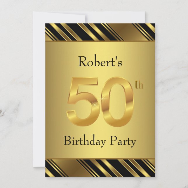 Invitación Mans Black and Gold 50th Birthday Party (Anverso)