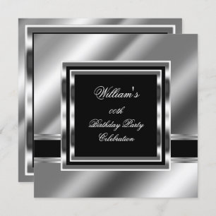 Invitación Mans Elegant Black Silver Fiesta de cumpleaños 2 h