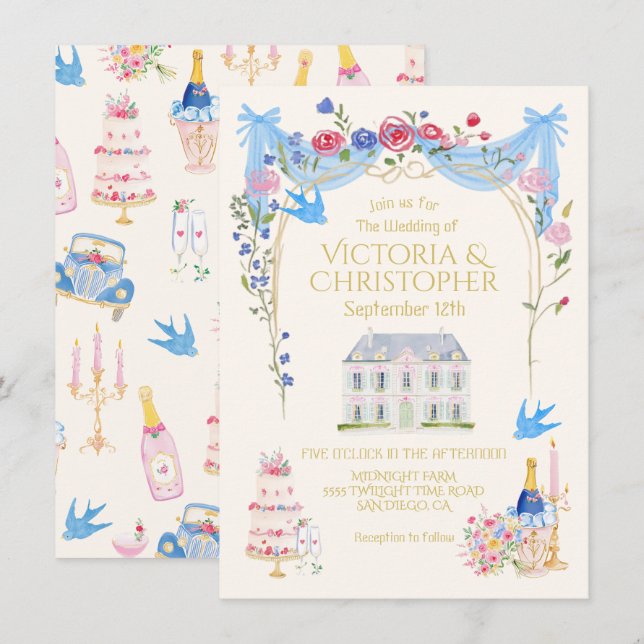 Invitación Mansión Castillo de Boda Caprichosa (Anverso / Reverso)