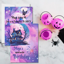 Invitación Mansión espeluznante rosa Halloween Spider de 4 añ