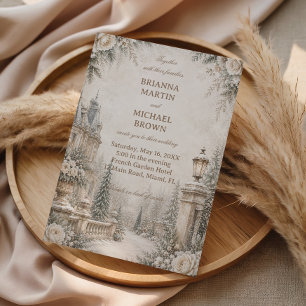 Invitación Mansión nevada bajo la elegancia invernal