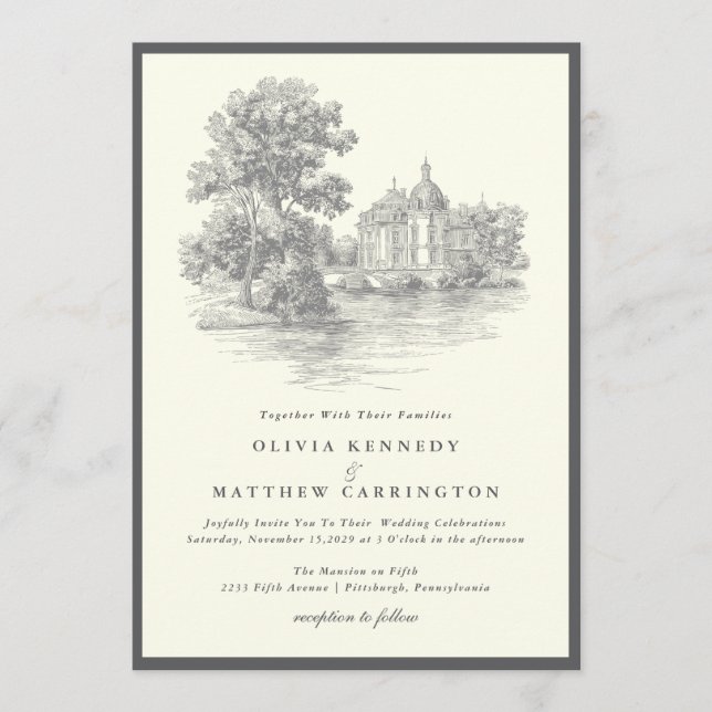 Invitación Mansion Venue Old Money Aesthetic Ivory Wedding  (Anverso)
